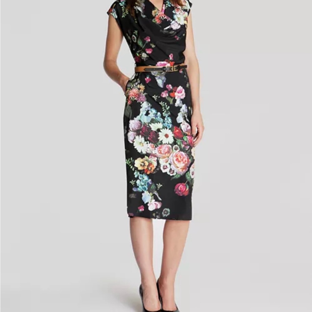 Ted Baker Black and Multicolor Floral Midi Dress